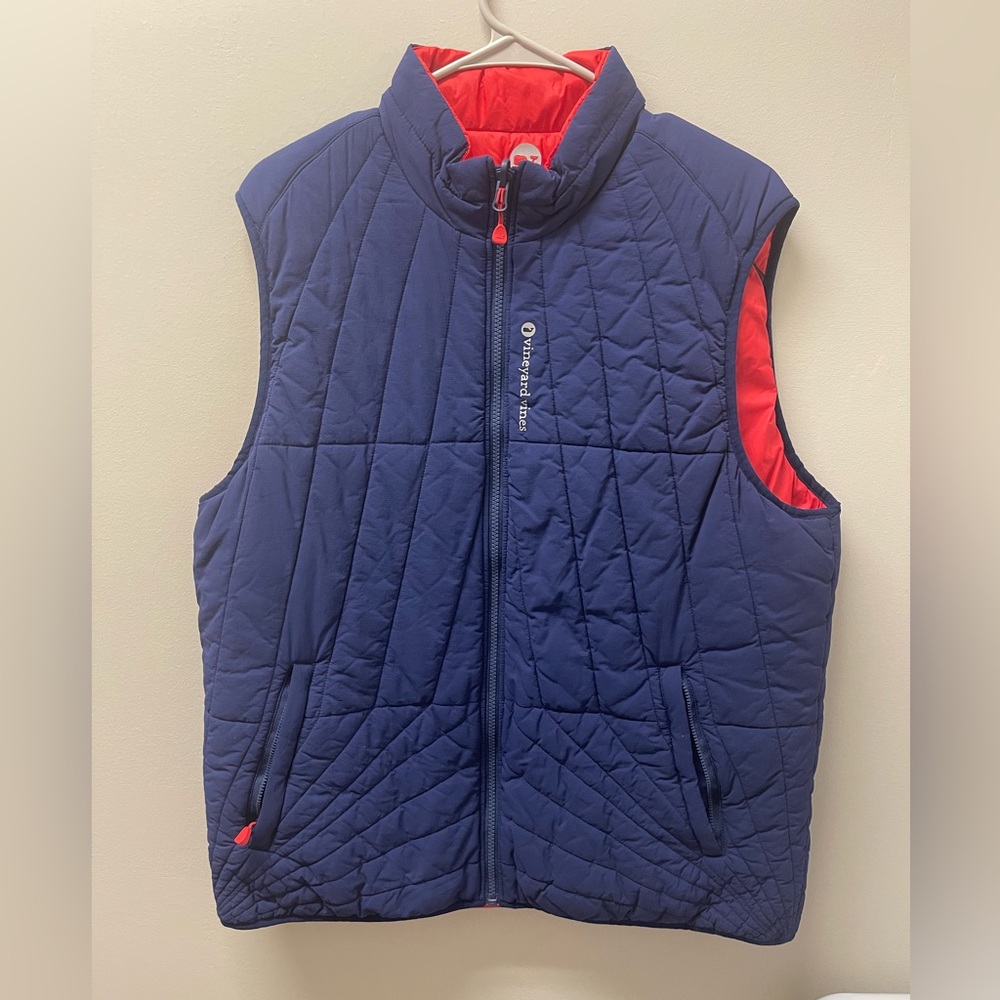 Blue and red reversible Vineyard Vines  puffer vest